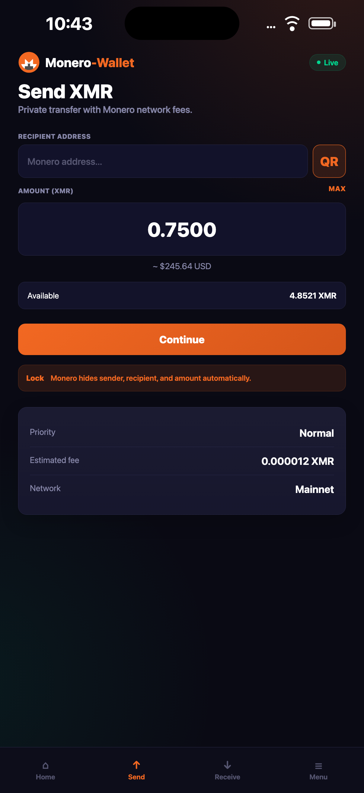 Send XMR